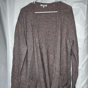Madewell Long Open Front Cardigan Women’s M Heathered Brown Pockets